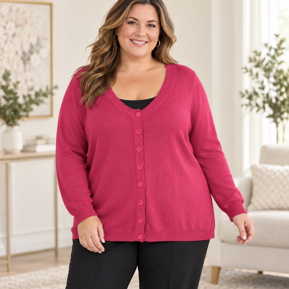 Ellos Rose Pink V-Neck Button Front Cardigan Sweater Plus Size 2X 26/28
